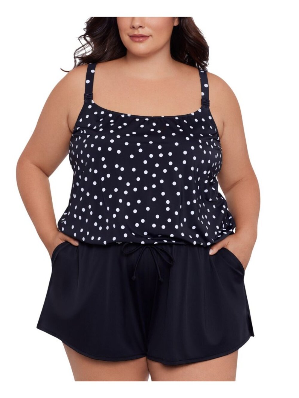 NWT Swim Solutions Dot Swim Romper One Piece 60202188X Rain of Dots Black 24W